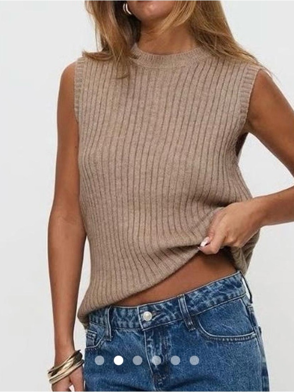 Princess Polly Ribbed Jessabell Crewneck Sweater Vest in Light Beige